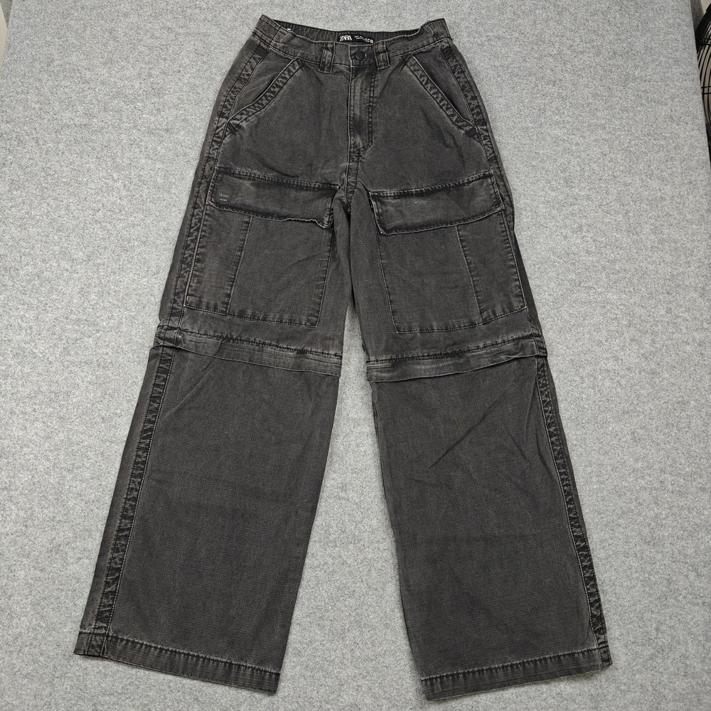 Zara Pants Mens Small Gray Cargo Wide Leg‎ Convertible Zip Off Cotton Utility